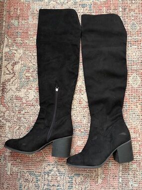 Women's Black Over-the-Knee Block Heel Boots